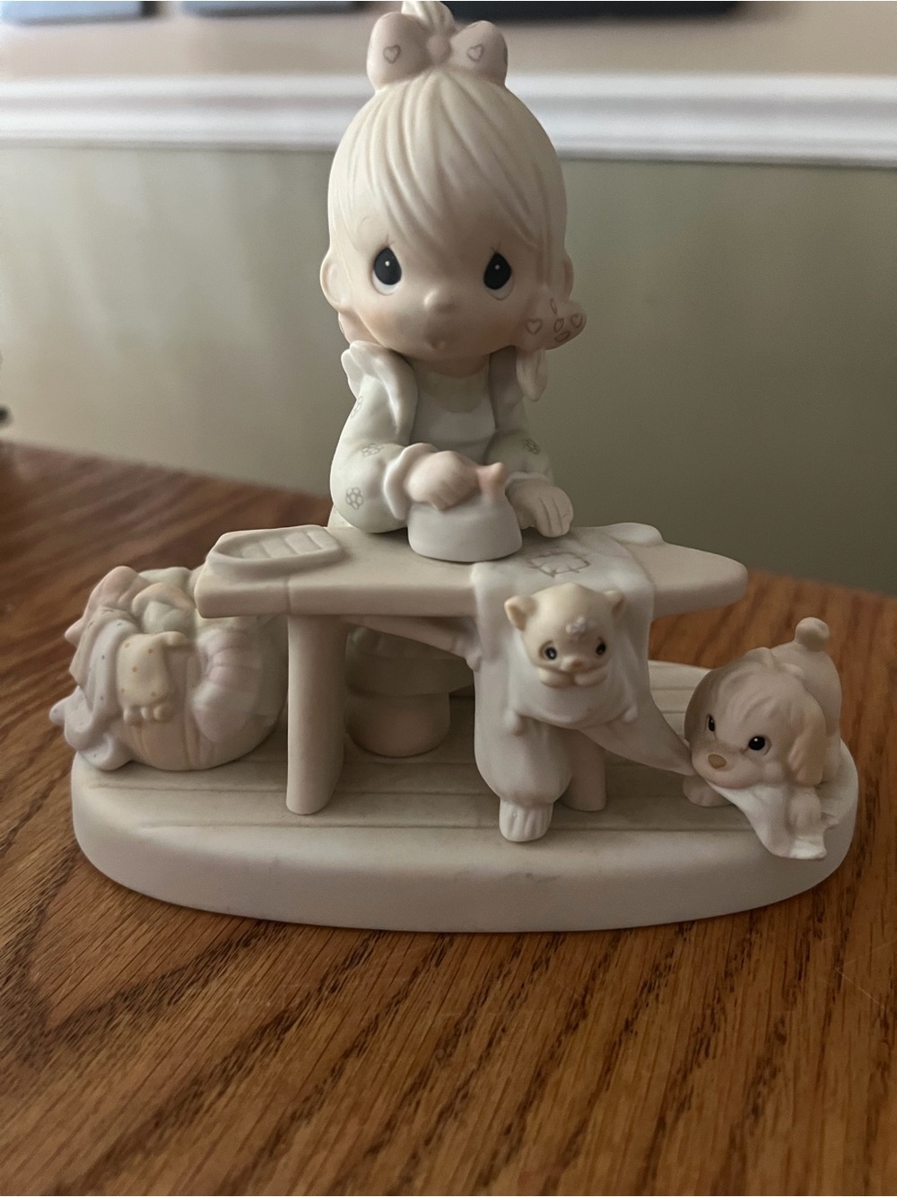 Precious Moments Girl Ironing with Puppies Figurine - Cream